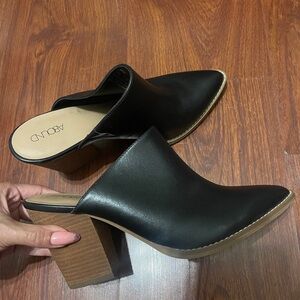 Abound Black Leather Mules with Wooden Heel